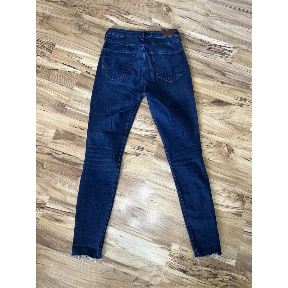 Hollister Jeans Size 7L W28 L31 Womens Ultra High Rise Super‎ Skinny Dark Denim - Picture 3 of 7